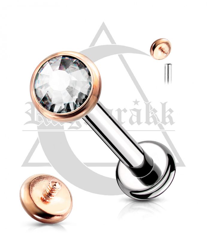 Flat Crystal Internally Threaded Labret Rose Gold Clear
