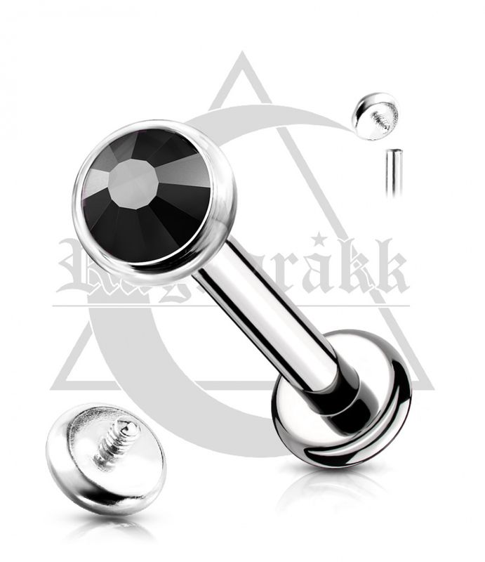 Flat Crystal Internally Threaded Labret Black