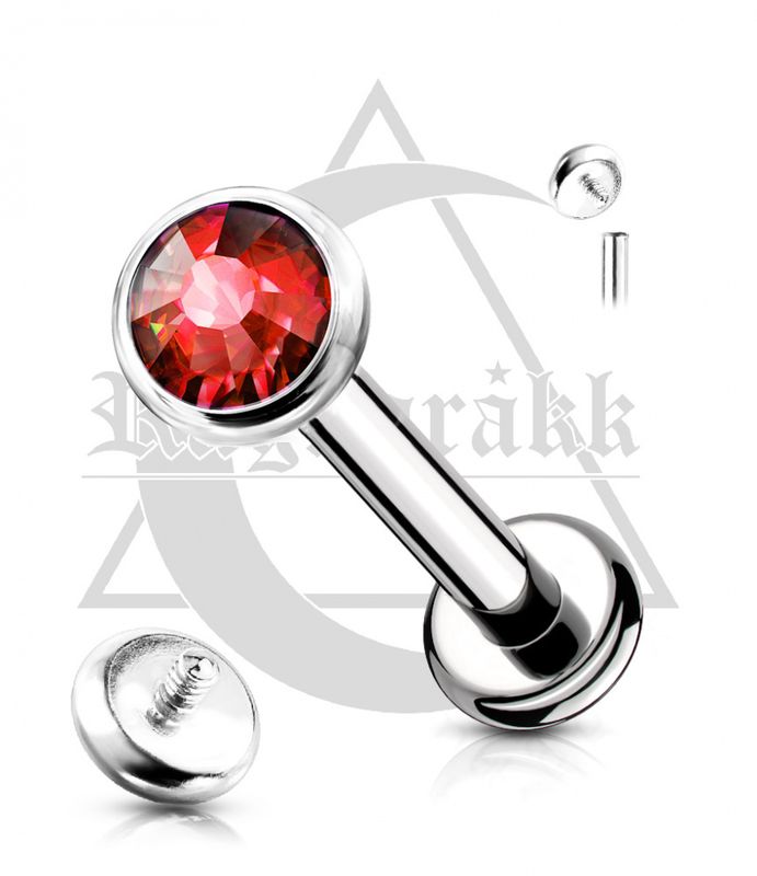 Flat Crystal Internally Threaded Labret Red