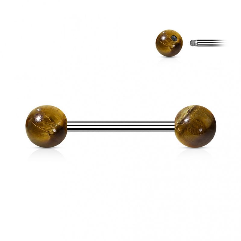Stone Nipple Barbell Tiger Eye