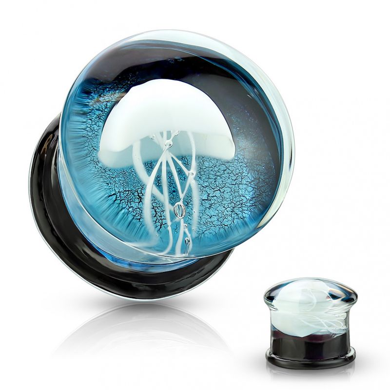 Floating Jellyfish Double Flare Glass Plug