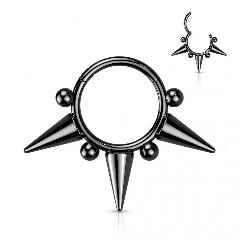 Drac Long Spikes Hinged Ring Black