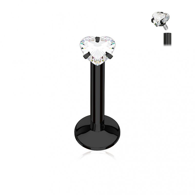 Heart Crystal Internally Threaded Labret Black Clear