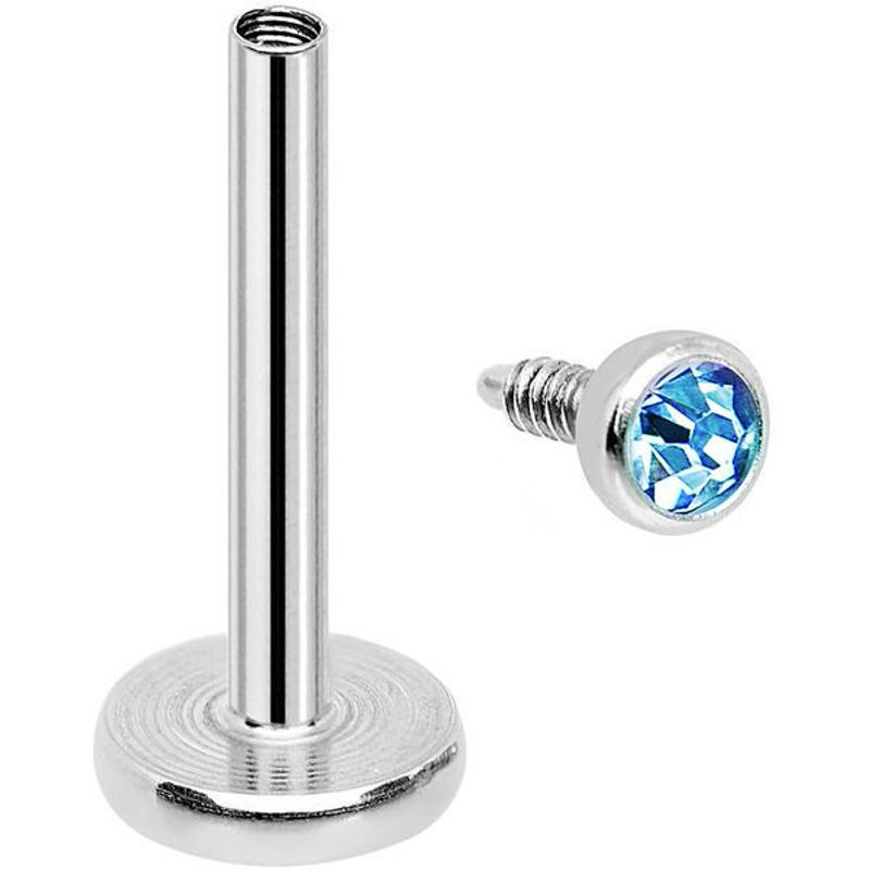 Crystal Cup Internally Threaded Labret Aqua