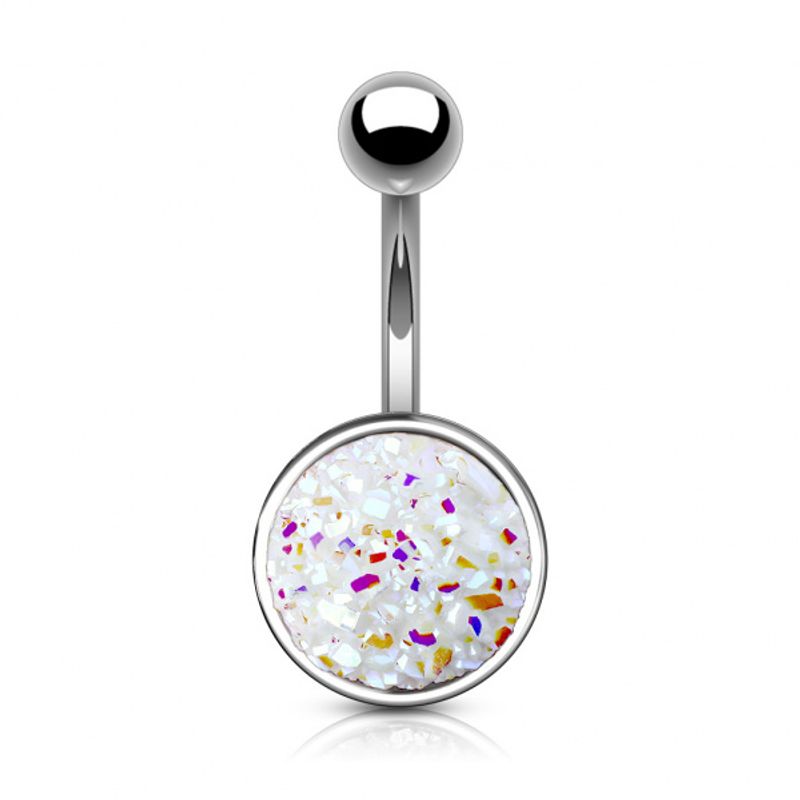 Druzy Stone Belly Ring White