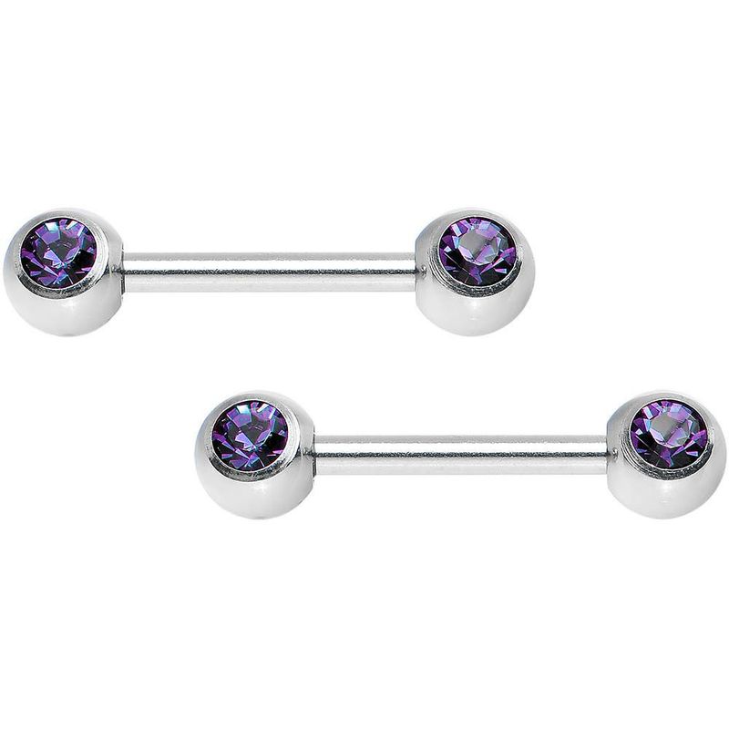 Double Front Facing Gem Nipple Barbell Ultra Blue