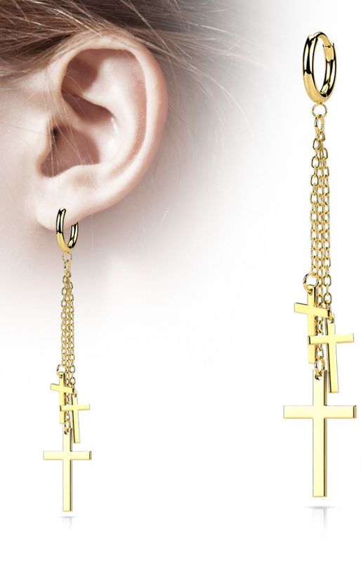 3 Cross Dangle Hoop Earring Gold