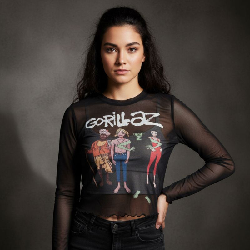 Gorillaz Ladies Long Sleeve Mesh Crop Top