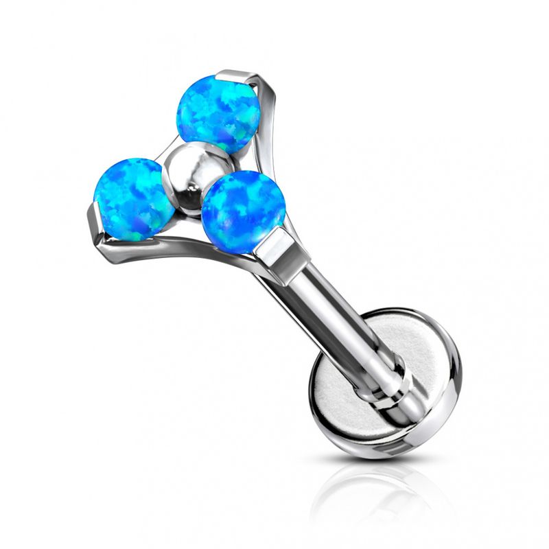 Opal 3 Prong Set Internally Threaded Labret Blue
