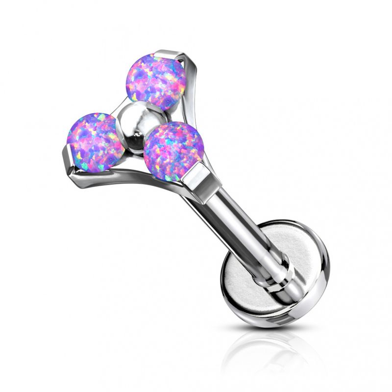 Opal 3 Prong Set Internally Threaded Labret Purple