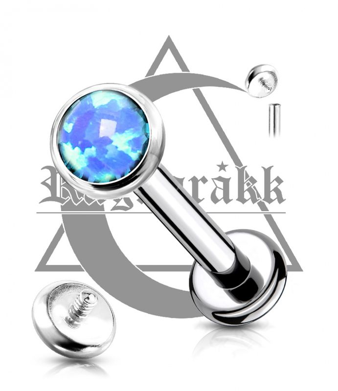 Flat Opal Internally Threaded Labret Blue