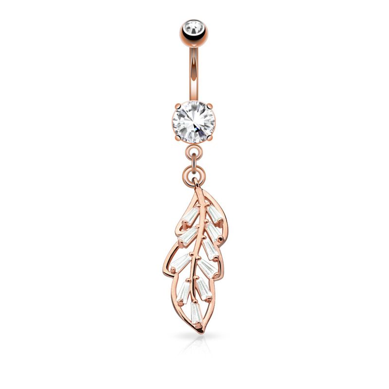 Crystal Feather Belly Ring Rose Gold