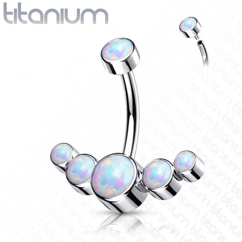 Titanium Internally Threaded Belly Ring 5-Opal White
