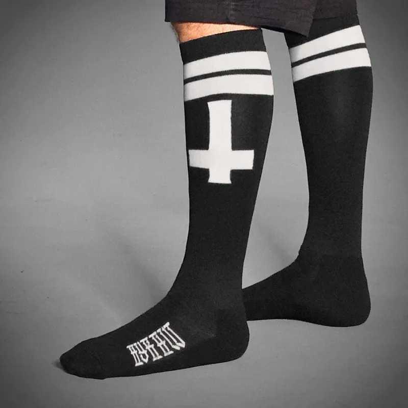 Cross Black Knee Socks