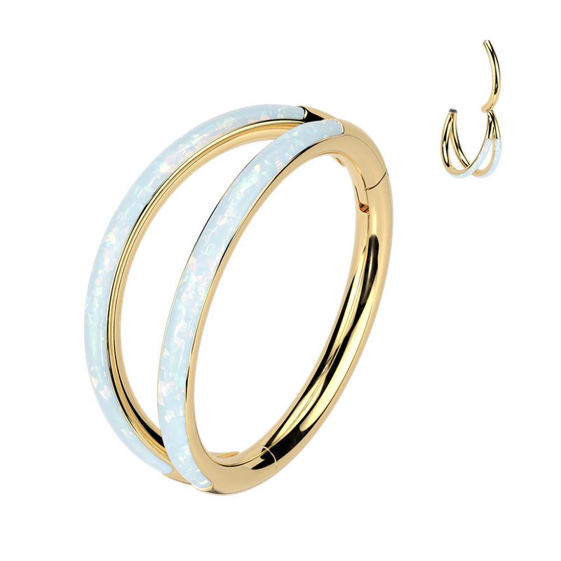 Pan Double Lined Hinged Ring Gold Opal White