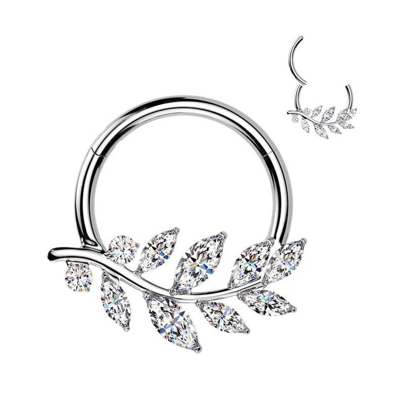 Olive Leaf Crystal Hinged Ring 