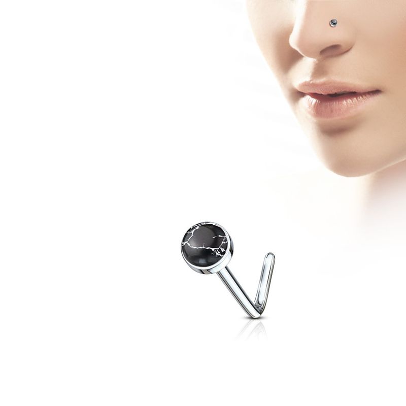 Stone Rose Quartz Nose Stud L Bend Black