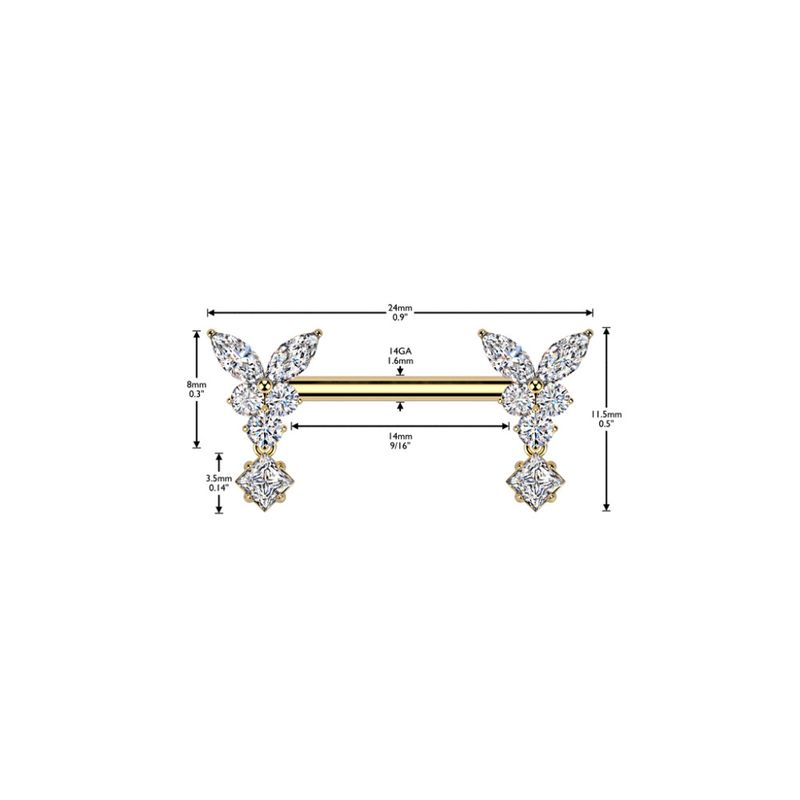 Butterfly Dangle Push-fit Nipple Bar Clear