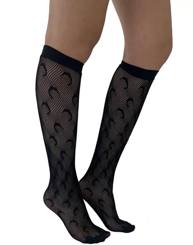 Crescent Moon Net Knee Socks