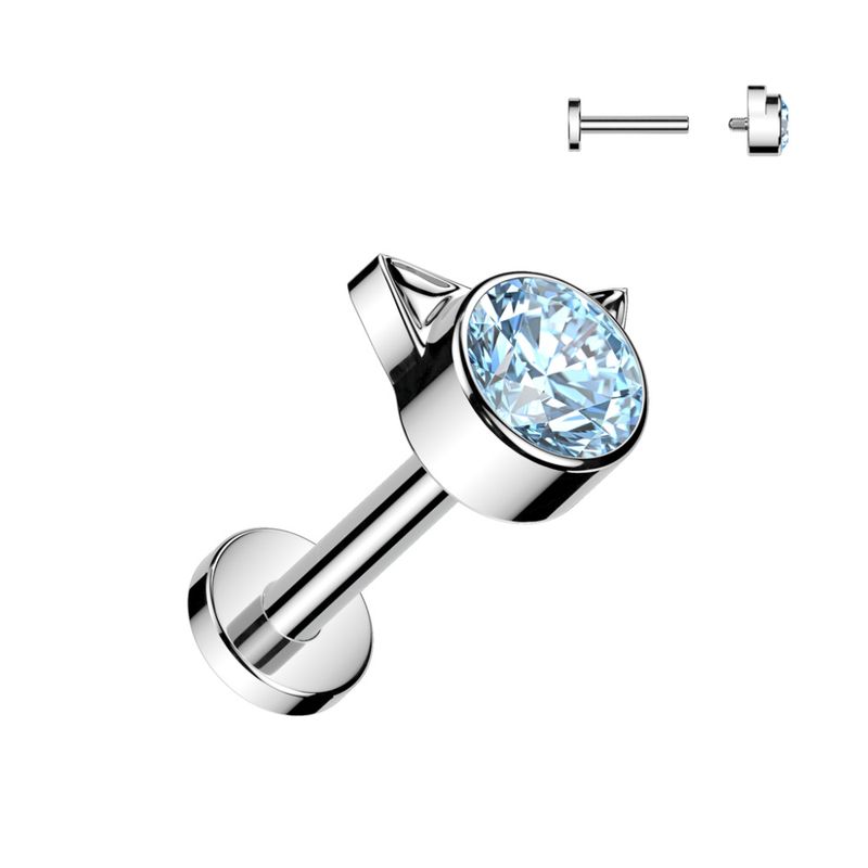 Kitty Cat Internally Threaded Labret Blue