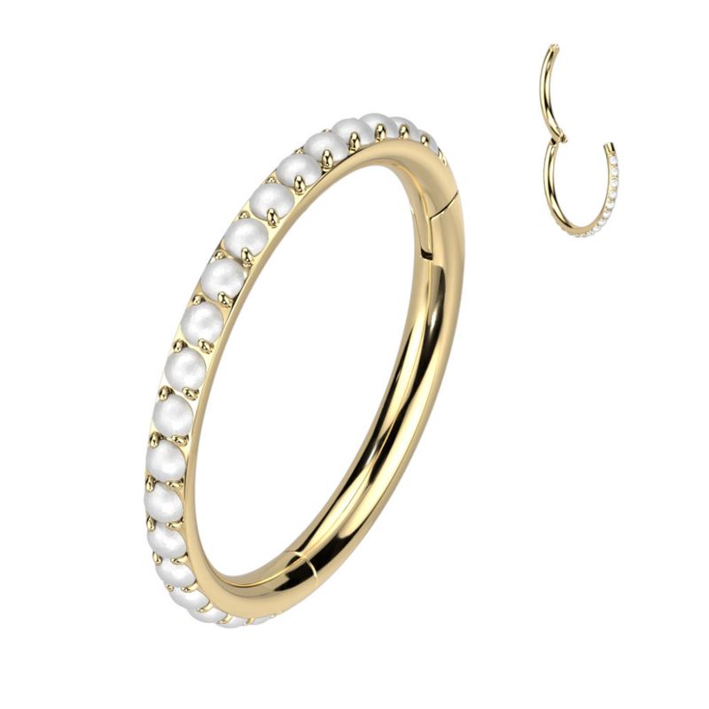 Oceana Pearl Hinged Ring Gold White