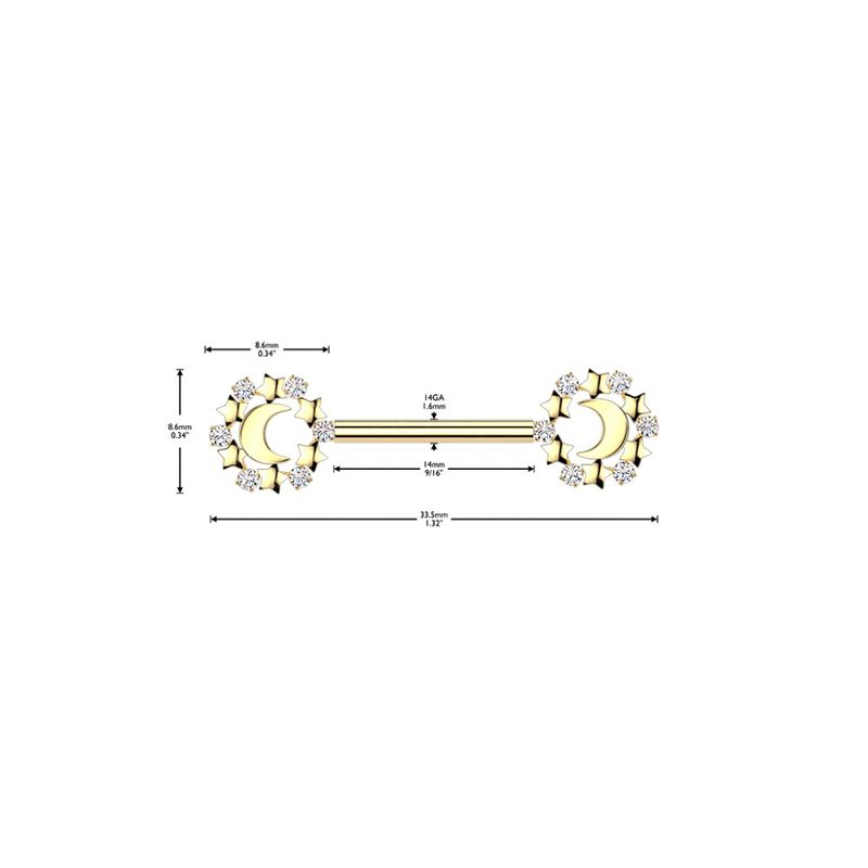 Lunas Crystal push fit nipple bar Gold