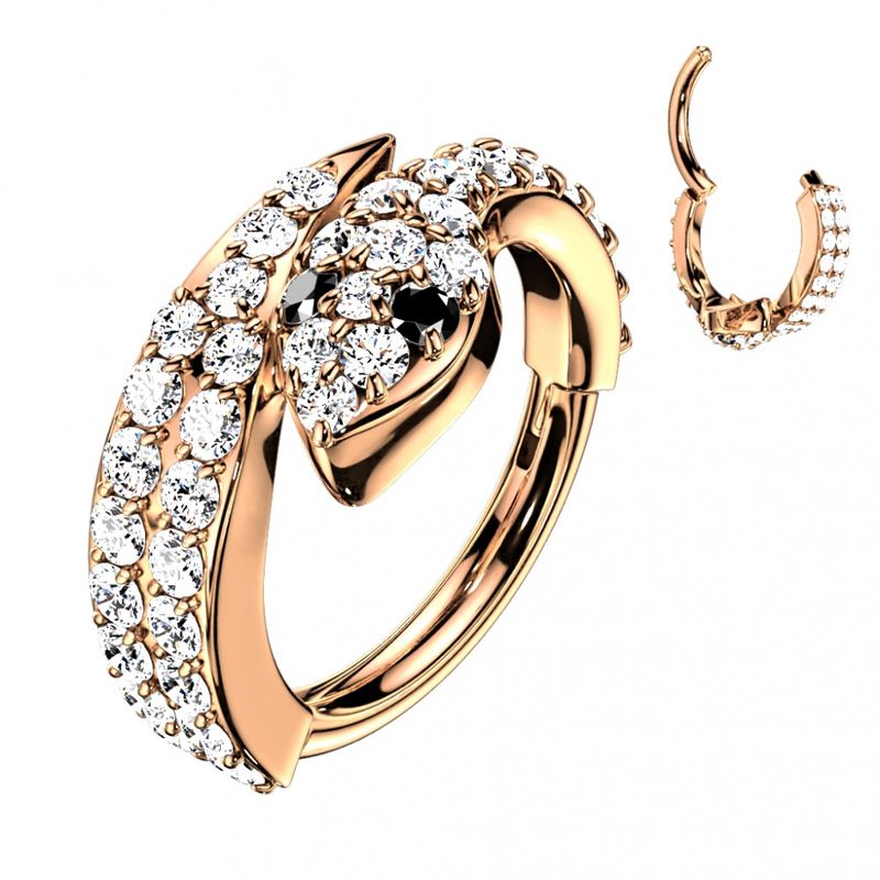 Crystal Snake Hinged Ring Rose Gold Clear
