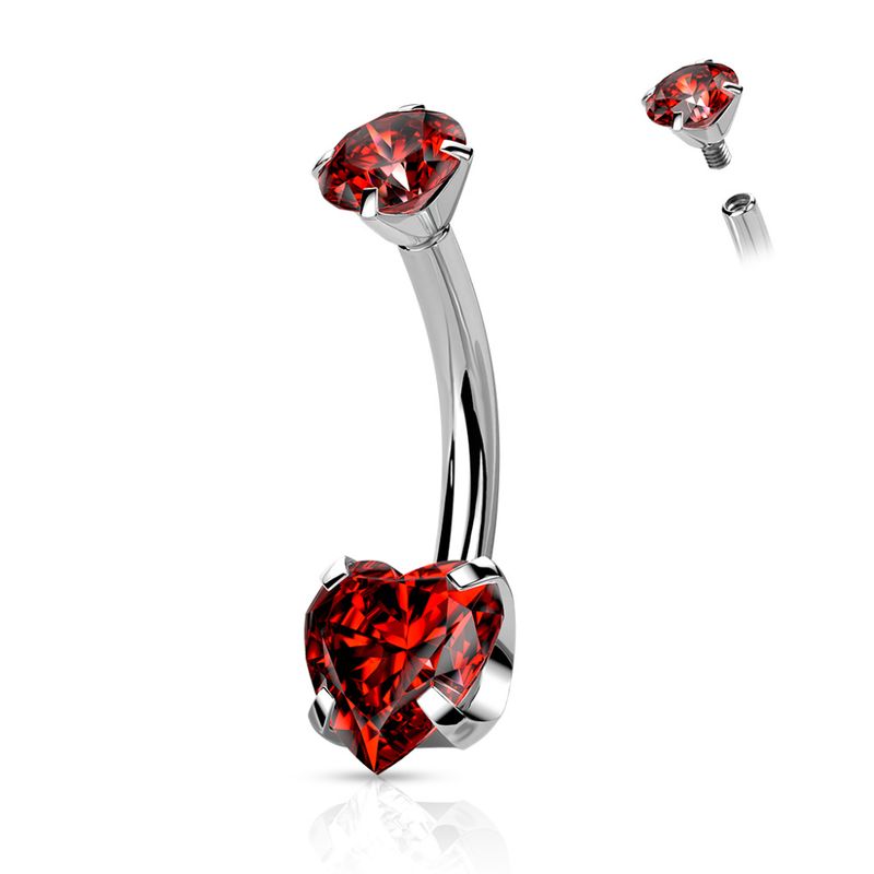Titanium Heart Belly Ring Red